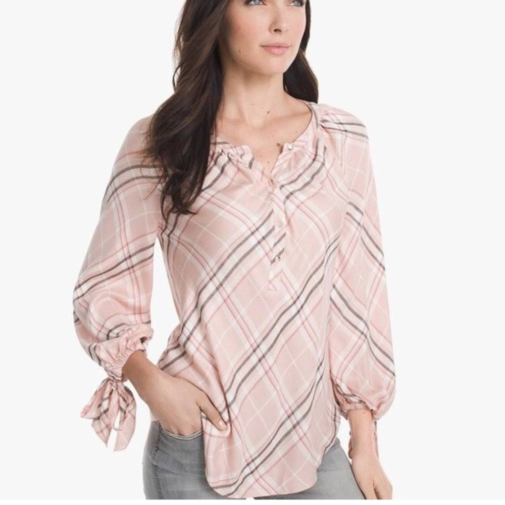 White House Black Market Plaid Tie Detail Blouse 2